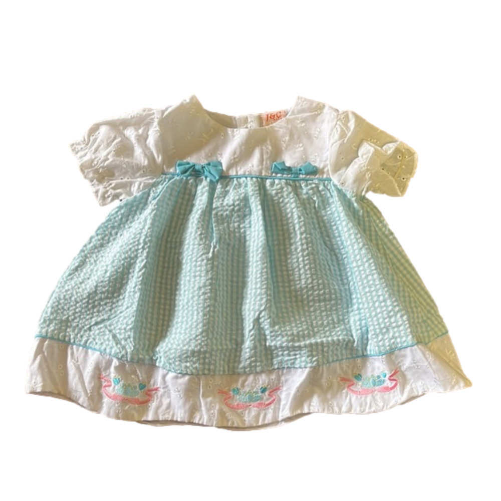 Vintage Cotton Toddler Dress Blue Gingham White Eyelet Cottagecore Prairie NEW